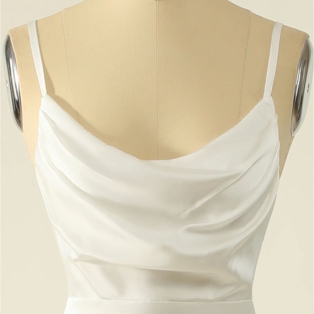 Floor Length Ivory Satin Simple Wedding Dress